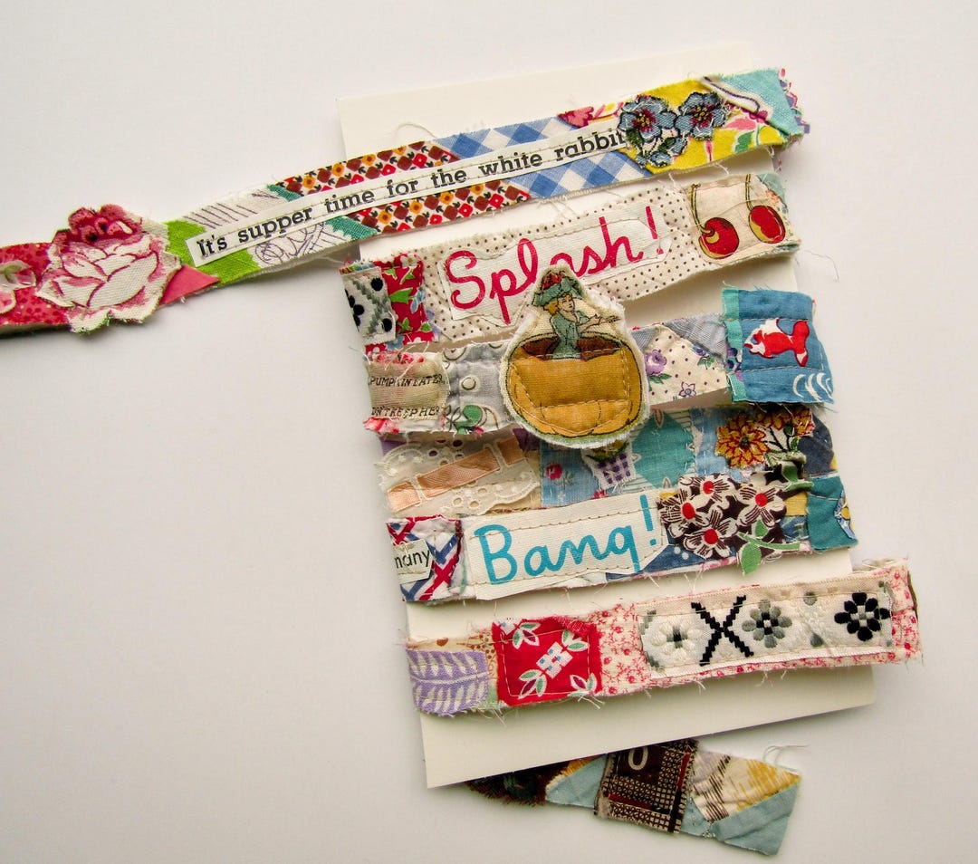 Scrappy Embellished Recycled Patchwork Quilt Ribbon, Pieced Band Made W ...