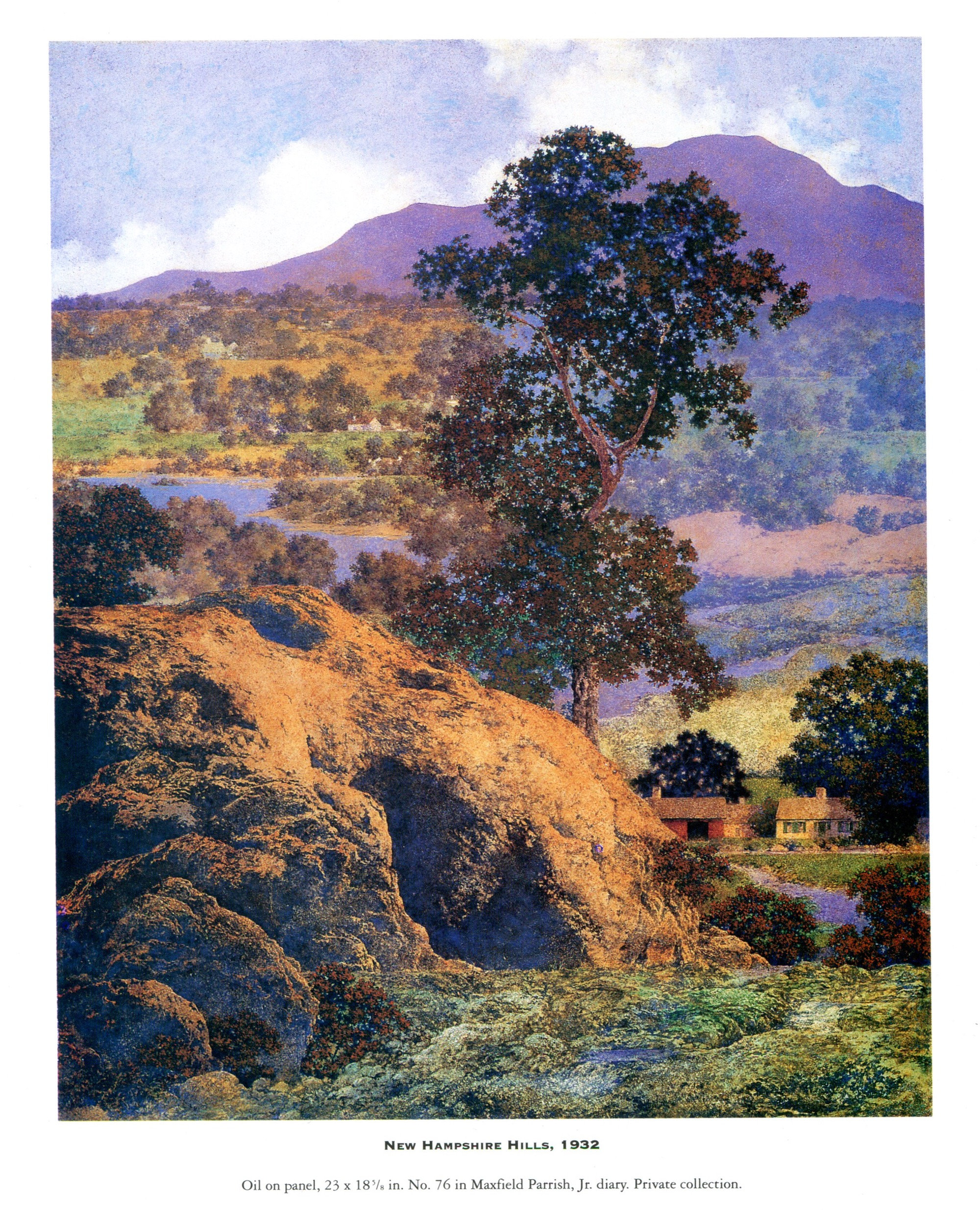 Maxfield Parrish Bookplate, Illustration Print, Wall Decor, 1990's Vintage Book Page, Dawn, New Hampshire Hills, Landscape Maxfield Parrish Bookplate, Illustration Print, Wall Decor, 1990's Vintage Book Page, Dawn, New Hampshire Hills, Landscape