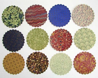 Antique Marbled Papers, End Papers Recycled Ephemera, Paper Punch Tags, 3.5 Inch Scalloped Circles for Scrapbooks, Journals, Tags, Decor