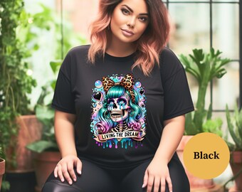 Camicia Living The Dream, T-shirt scheletro sarcastico, camicia da sognatore, camicia scheletro carina, camicia Boho Western, t-shirt ispirata al vintage
