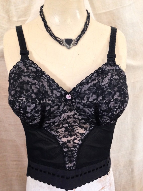 Vintage Black Bra Long Line Bustier Cleopatra Godd