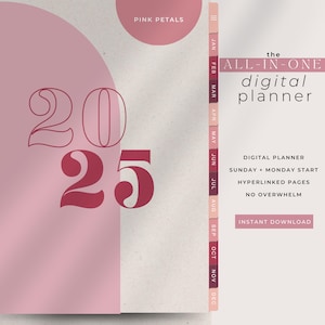 2025 Digitaler Planer für Goodnotes, Notability, iPad + Tablet, Pink ästhetischer Planer, Vertikale Planer Vorlage, Verlinkter Datiert Planer