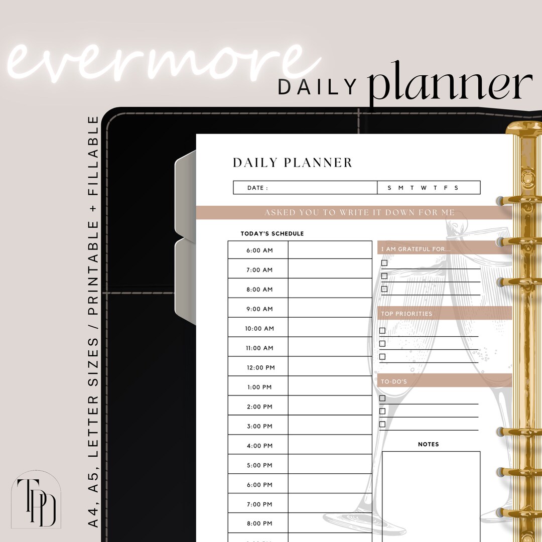 Swiftie Hourly Planner Printable, Time Blocking Template, Daily Planner ...