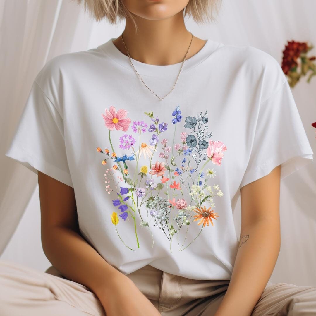 Retro Pressed Wildflowers Graphic Tee choice of colors main image 0