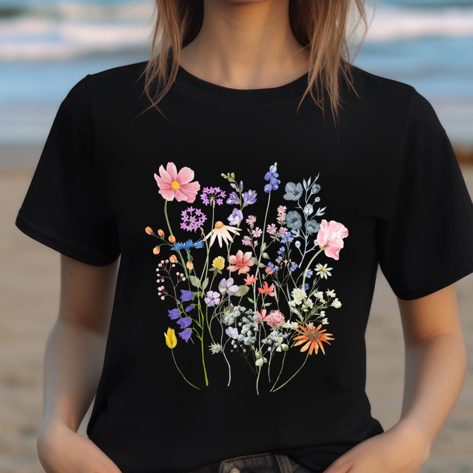 Retro Pressed Wildflowers Graphic Tee choice of colors main image 1