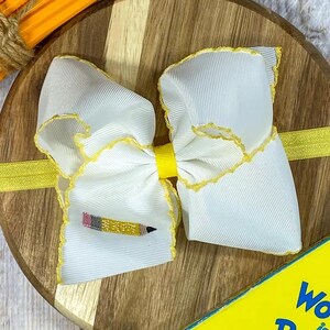 Back to School Embroidered Moonstitch Bow Headband