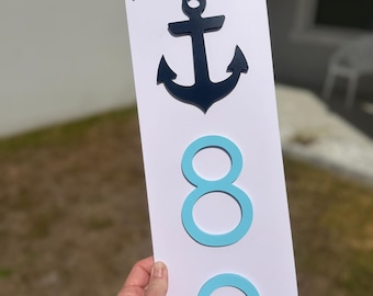 Placas numeradas para casas con diseño costero en relieve / Vertical u horizontal / Decoración playera / Letrero de dirección resistente a la intemperie / Diseño personalizado