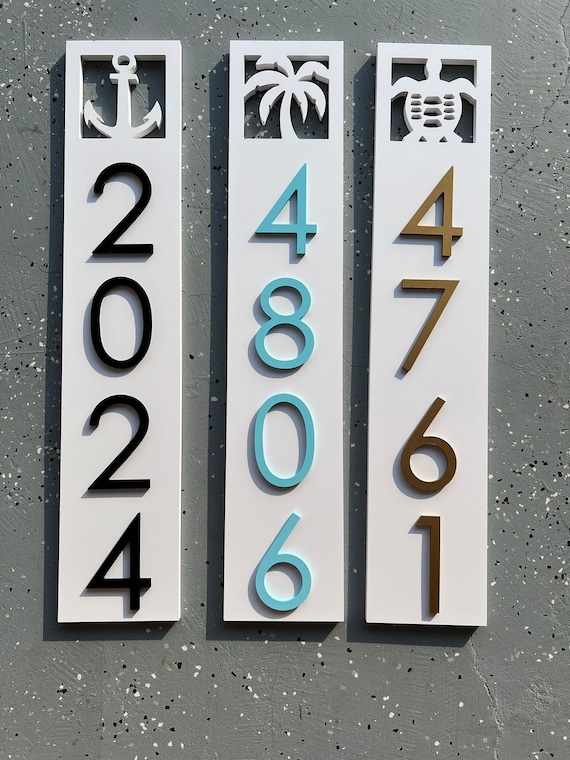 Coastal Address Numbers Plaque | Vertical or Horizontal | Beach House Decor Number Sign | Tropical House Numbers | Weatherproof Address Sign