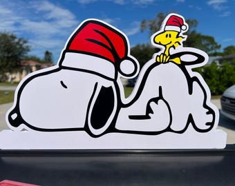 Adorno navideño para buzón de Snoopy y Woodstock / Decoración navideña para jardín / Adorno para buzón inspirado en los cacahuetes / Exhibición navideña para exteriores / PVC resistente a la intemperie
