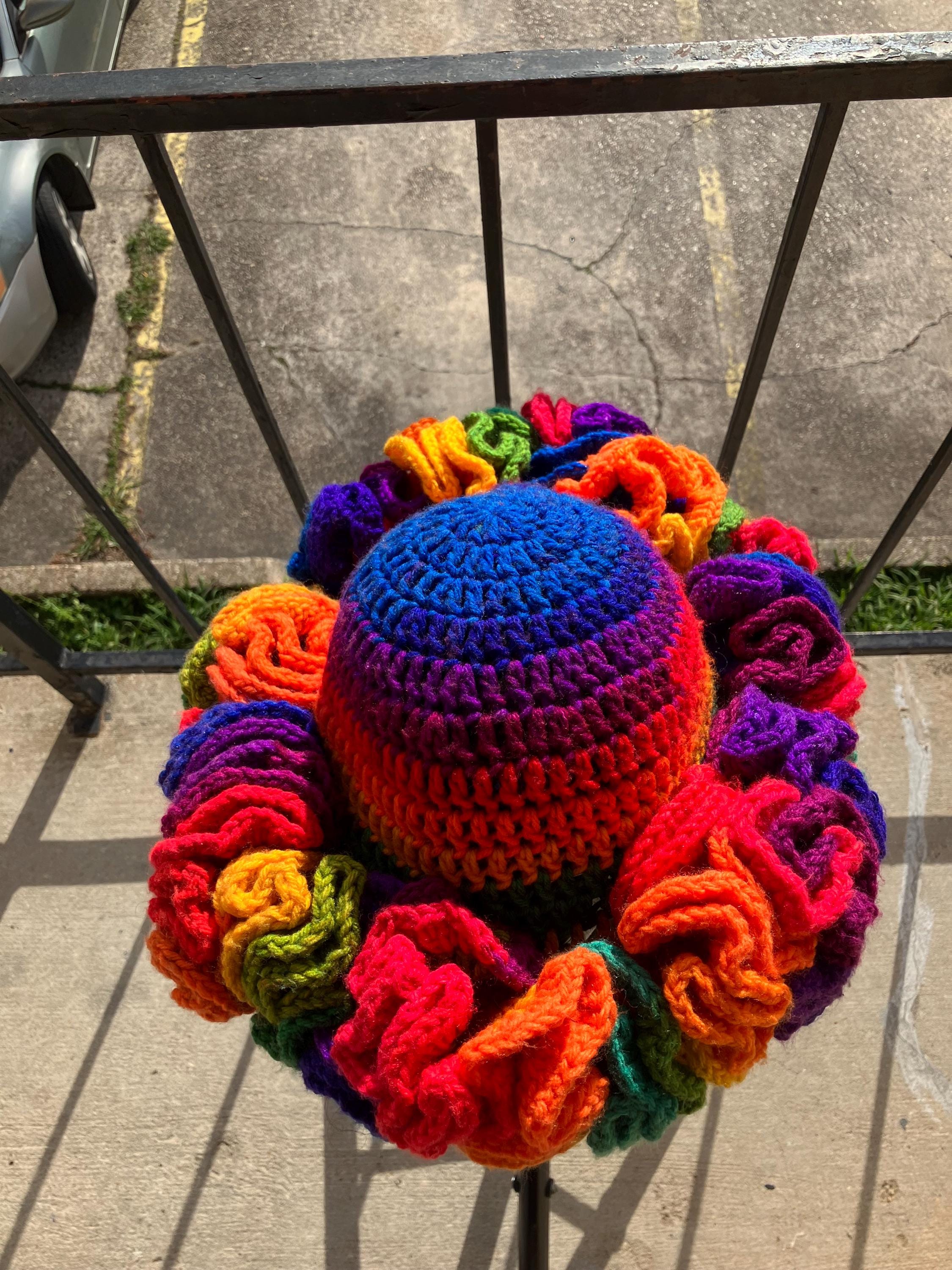Autumn Rainbow Handcrafted Acrylic Crochet Ruffle Hat OS first time using this yarn and it came out so cute  main image 2