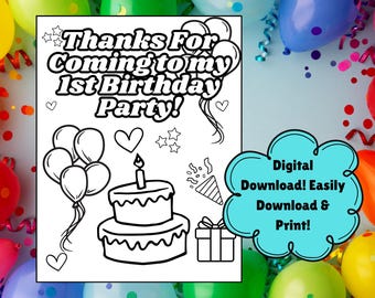 First Birthday Coloring Sheet Party Favor, 1st Birthday Party Favor,  Printable Birthday Activity, Baby Birthday Activity Sheet, Baby b-day