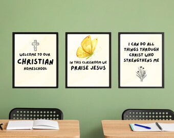 Set of 3 Christian Homeschool Wall Art, Homeschool classroom art, Digital download, Printable Wall Art 11 x 14, Bible verse wall art