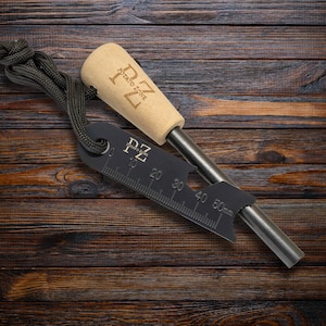 Wood Handle Flint Fire Starter with Ferro Rod Striker and Wrist Lanyard – Weatherproof Fire Starter Survival Tool for Camping, Hiking