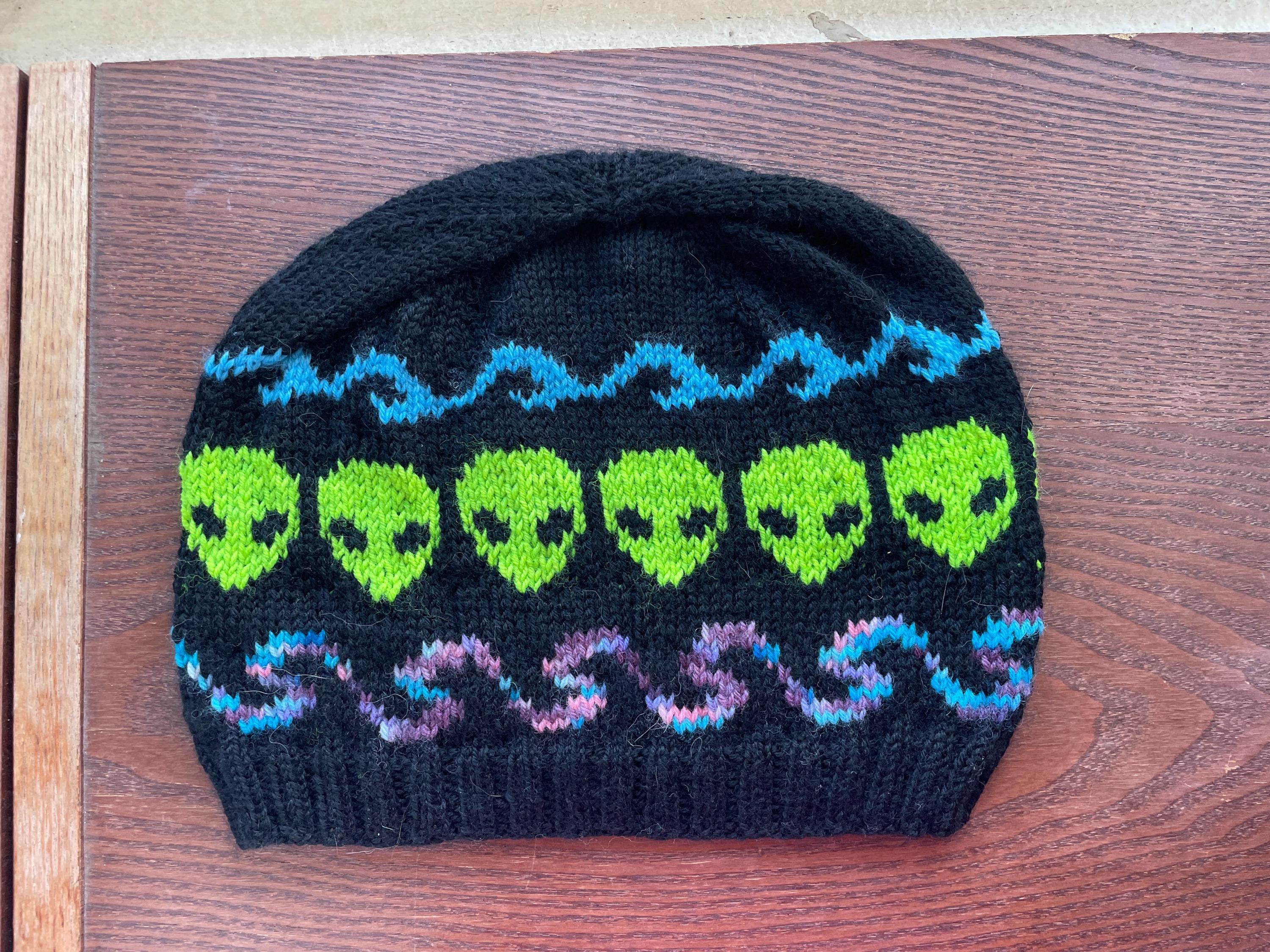 Adult L Hand Knit Soft Wool "aliens" Beanie - BLACK LIGHT REACTIVE! - Etsy