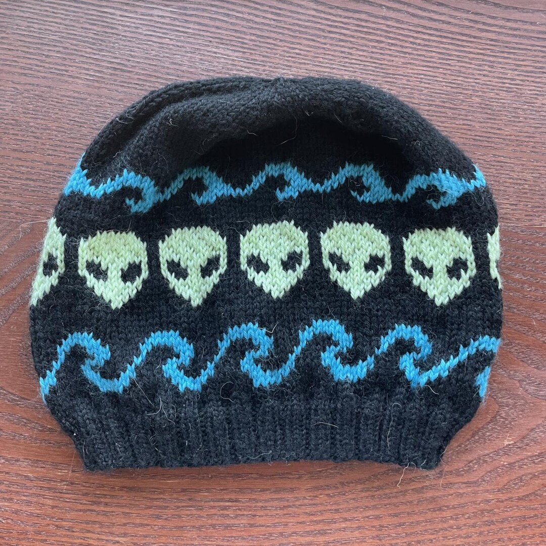 Adult M Hand Knit Soft Wool "aliens" Beanie - Etsy