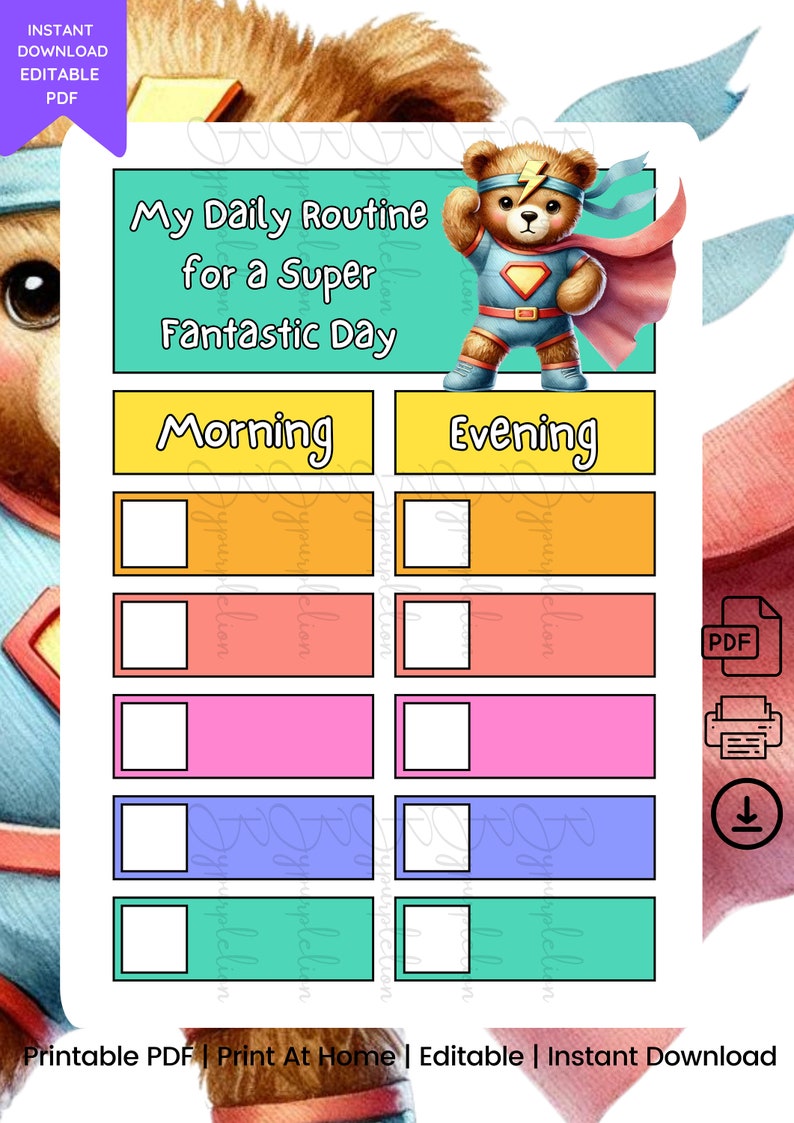Daily Routine Chart for Kids Super Hero Themed customizable ...