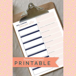 Printable Meal Planning Sheet and Grocery List, weekly meal plan, shopping list, instant download