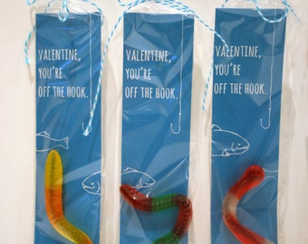 Afdrukbare "Off the Hook" Valentines - Instant Download - Gummy Worm - Klas Valentijn