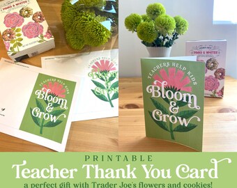 Printable Teacher Thank You Card, End of Year Teacher Appreciation, Teacher Card Printable, Teacher Appreciation Card, Floral Teacher Card