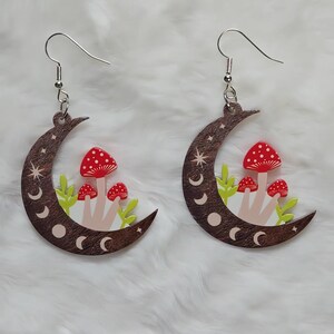 Mushroom Moon Earrings, Enchanting Colorful Acrylic Jewelry for Whimsical Style, Great Gift Idea for Friends and Family