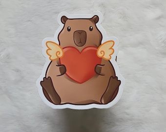 Capybara with Heart Vinyl Sticker, Cute Laptop Decal