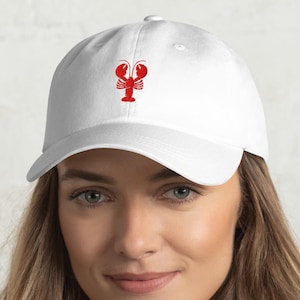 Lobster Hat Embroidery Lobster Cap Seafood Lover Coastal Fashion Nautical Style Boho Chic Red Lobster Gift Beach Lover Hat for Seaside Girl