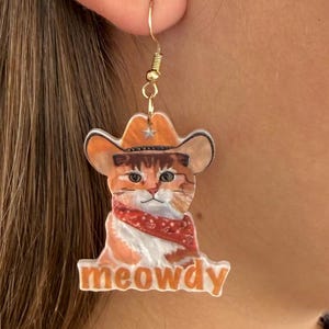 Cat Earrings Western Cat Jewelry Kitten Gift Crazy Cat Lady Gift Cowboy Earring Cat Lover Present Cat Mom Earring Fun Earring Cowgirl Theme