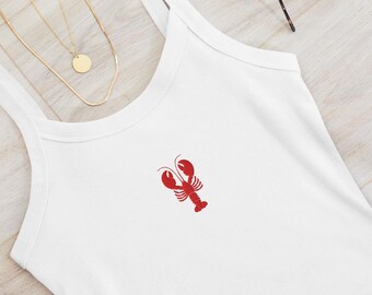 Lobster Top Lobster Embroidery Shirt Lobster Graphic Tee Seafood Lover Coastal Fashion Lobster Style Boho Chic Red Lobster Gift Rib Tank Top