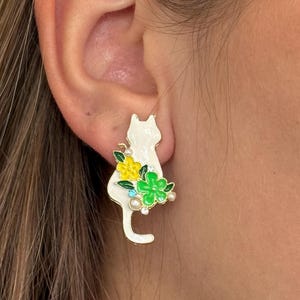 Cat Earrings for Mother's Day Gift Crazy Cat Lady Gift Cat Gift Cat Lover Jewelry White Cat Mom Earrings Cat Jewelry for Cat Owner Cute Cat