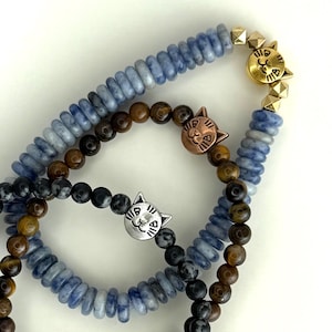 Cat Bracelet for Crazy Cat Lady Cat Charms Beaded Bracelet Cat Gift Cat Lover Cat Jewelry for Girls Stone Beads Metal Cat Beads Black Cat
