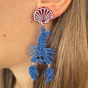 Lobster Earrings Blue Lobster Boho Chic Earring Lobster Jewelry Seaside Jewelry Fish Crustacean Shellfish Crawfish Seafood Lover Handcrafted