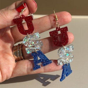 USA Earrings United States of America Dangle Earrings Patriotic Jewelry 4th of July Earrings Fourth of July Jewelry Independence Day Earring