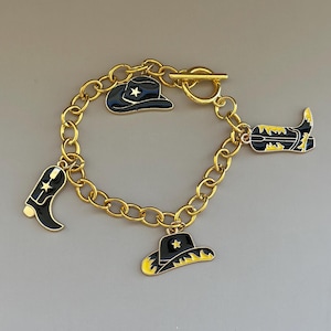 Cowgirl Bracelet for Valentine&#39;s Day Gift Cowgirl Charms on Chain Cowboy Bracelet Cowboy Charm Cowgirl Theme Charms Bracelet Cowboy Jewelry