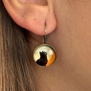 Cat Earrings Whimsical Cat Jewelry Kitten Gift Crazy Black Cat Lady Gift Lover Present Cat Mom Earring Fun Earring Novelty Cat Witch Gift