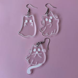 Cat Halloween Ghost Earrings for Halloween Earrings Cute Cat Ghost Halloween Night Halloween Jewelry Cute Ghost Clear Spooky Earrings Gift