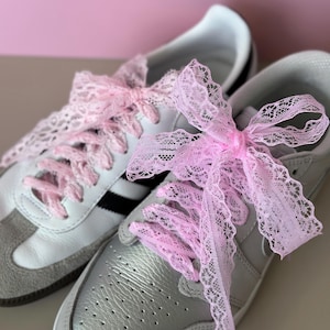 Cadarços de renda rosa, cadarços de balé rosa fofos, cadarços de laço grande, cadarços rosa claro para tênis, sapatos de noiva, cadarços de casamento, laço de renda rosa