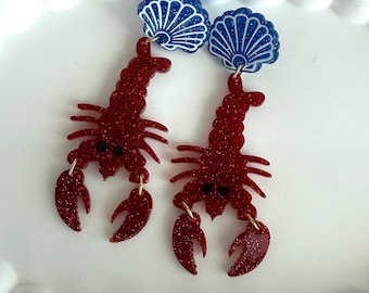 Lobster Earrings Valentines Day Gift Boho Chic Earrings Lobster Earrings Jewelry Red Lobster Earrings Handcrafted Lobster Earrings Jewelry