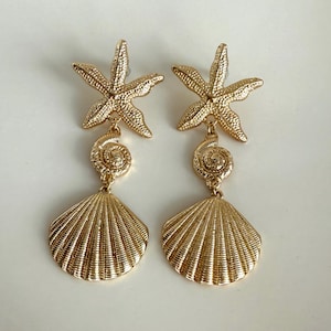 Starfish Earrings Seaside Jewelry Shell Earring Shellfish Handcrafted Beach Lover Earring Boho Chic Gift Starfish Jewelry Coastal Earring