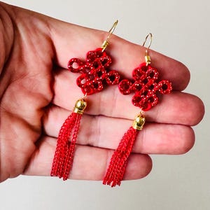 Chinese Knot Earrings Red Tassel Weave Dangle Earrings Mahjong Earrings Mahjong Gift Metal Tassel Jewelry Chinese Jewelry Chain Tassel Red