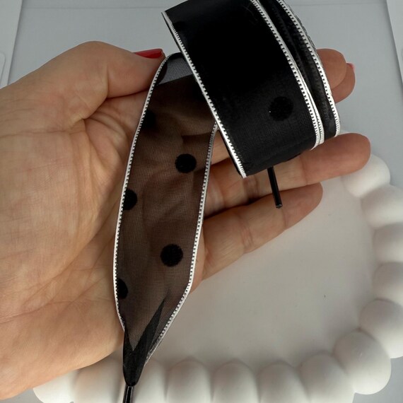 Chiffon Shoelaces Cute Black Transparent Chiffon Polka Dot