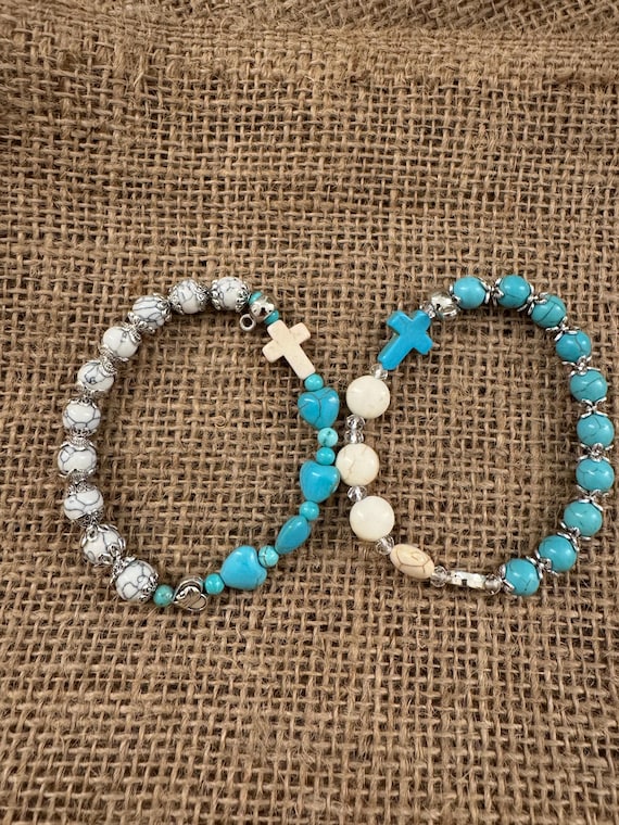 Rosary Collection: White and Blue Turquoise Rosary Bracelet