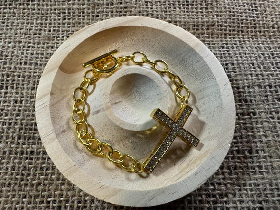 Gold Crystal Cross Bracelet