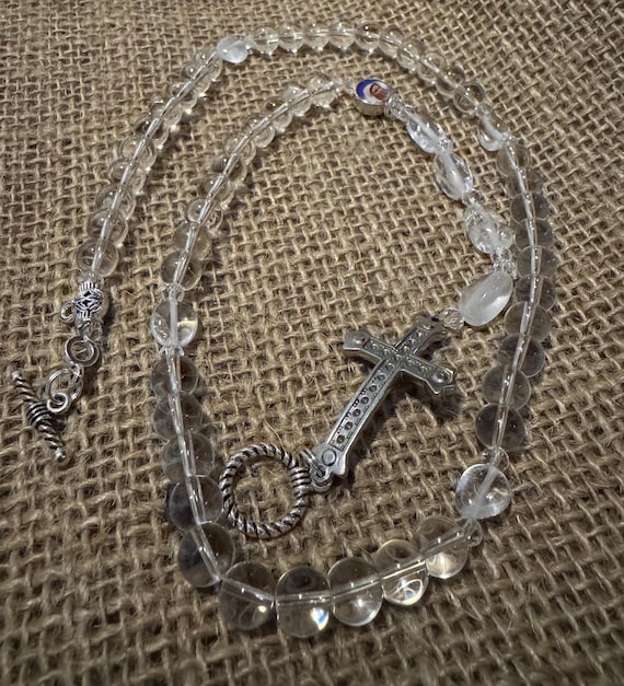 Rosary Collection - Clear White Crystal Rosary Necklace