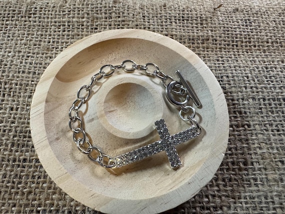 Silver Crystal Cross Bracelet