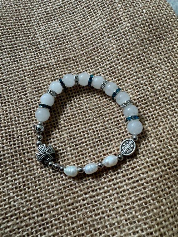 Rosary Collection - June's Moonstone with Pearl Rosary Bracelet