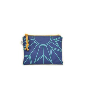 vegan zipper pouch cosmetic pouch waxed canvas zipper pouch geometric print Lagoon