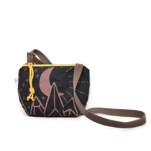 crossbody bag vegan crossbody bag date purse small crossbody bag moon and mountain print brown waxed canvas Dusk