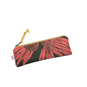 pencil case canvas zipper pouch coneflower floral print Flora