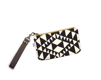 midi wristlet - small wristlet clutch - small vegan clutch • wrist strap • geometric print