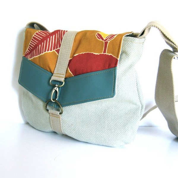 satchel // white and turquoise tweed - mustard and red mod floral - aqua vegan leather // crossbody bag
